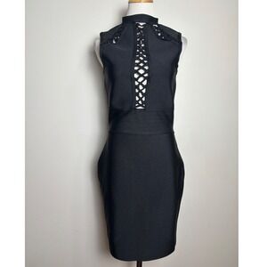 Bebe Lace Up Bandage Dress M Structured Body Con Black Dress Party Going Out